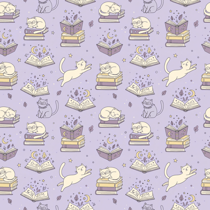 Paws & Prose – Lilac Bookish Cat Wrapping Paper