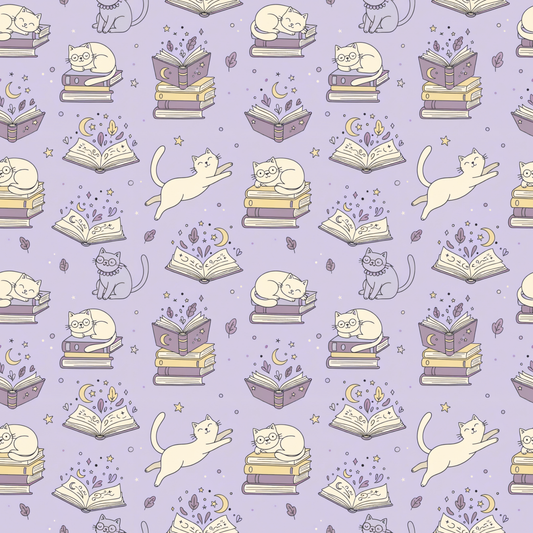 Paws & Prose – Lilac Bookish Cat Wrapping Paper