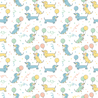 Up, Pup & Away – Balloon Dachshund Wrapping Paper