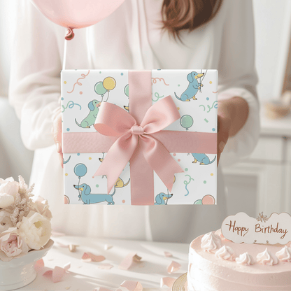Up, Pup & Away – Balloon Dachshund Wrapping Paper