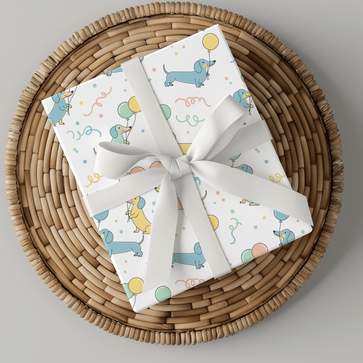 Up, Pup & Away – Balloon Dachshund Wrapping Paper