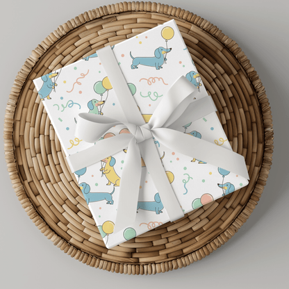 Up, Pup & Away – Balloon Dachshund Wrapping Paper