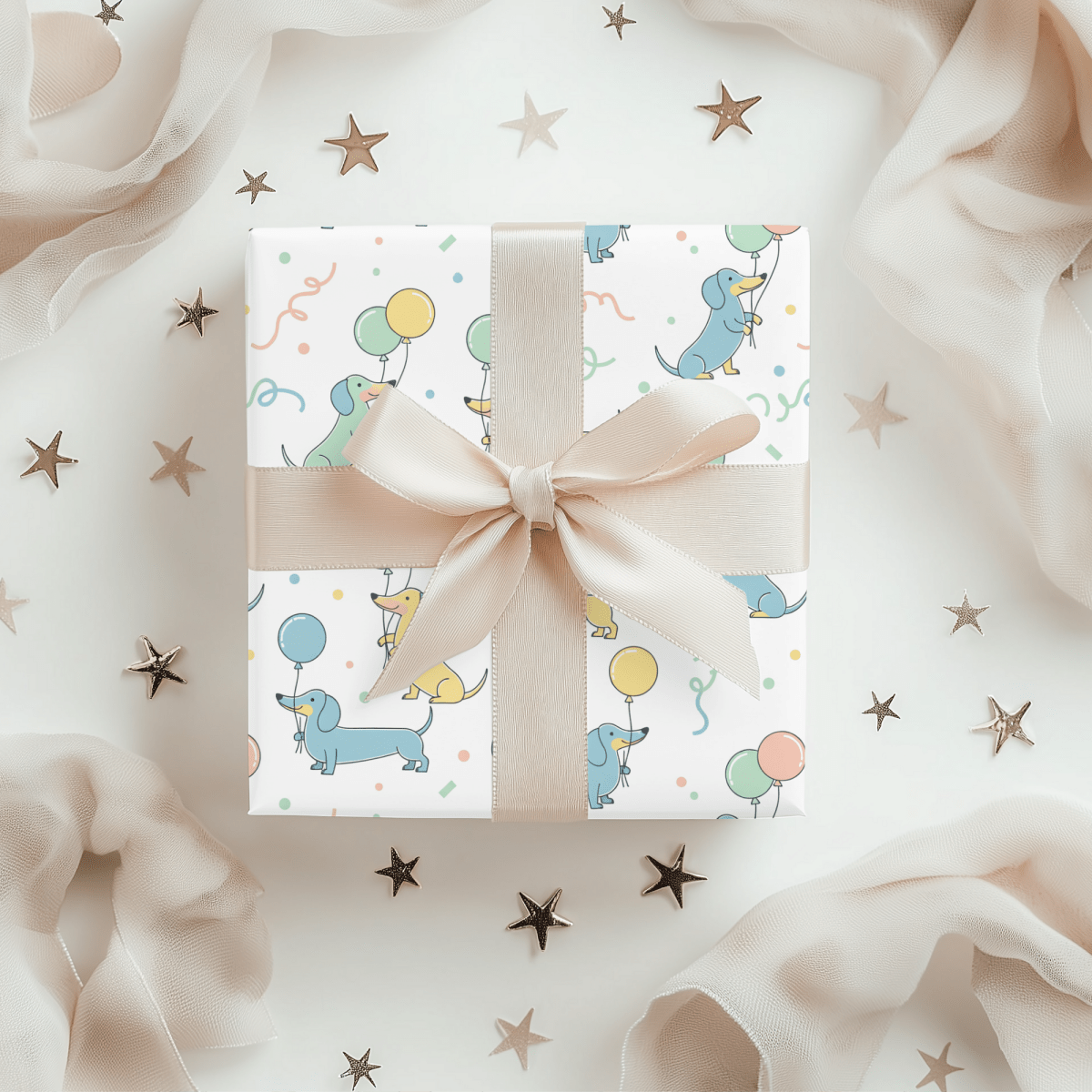 Up, Pup & Away – Balloon Dachshund Wrapping Paper