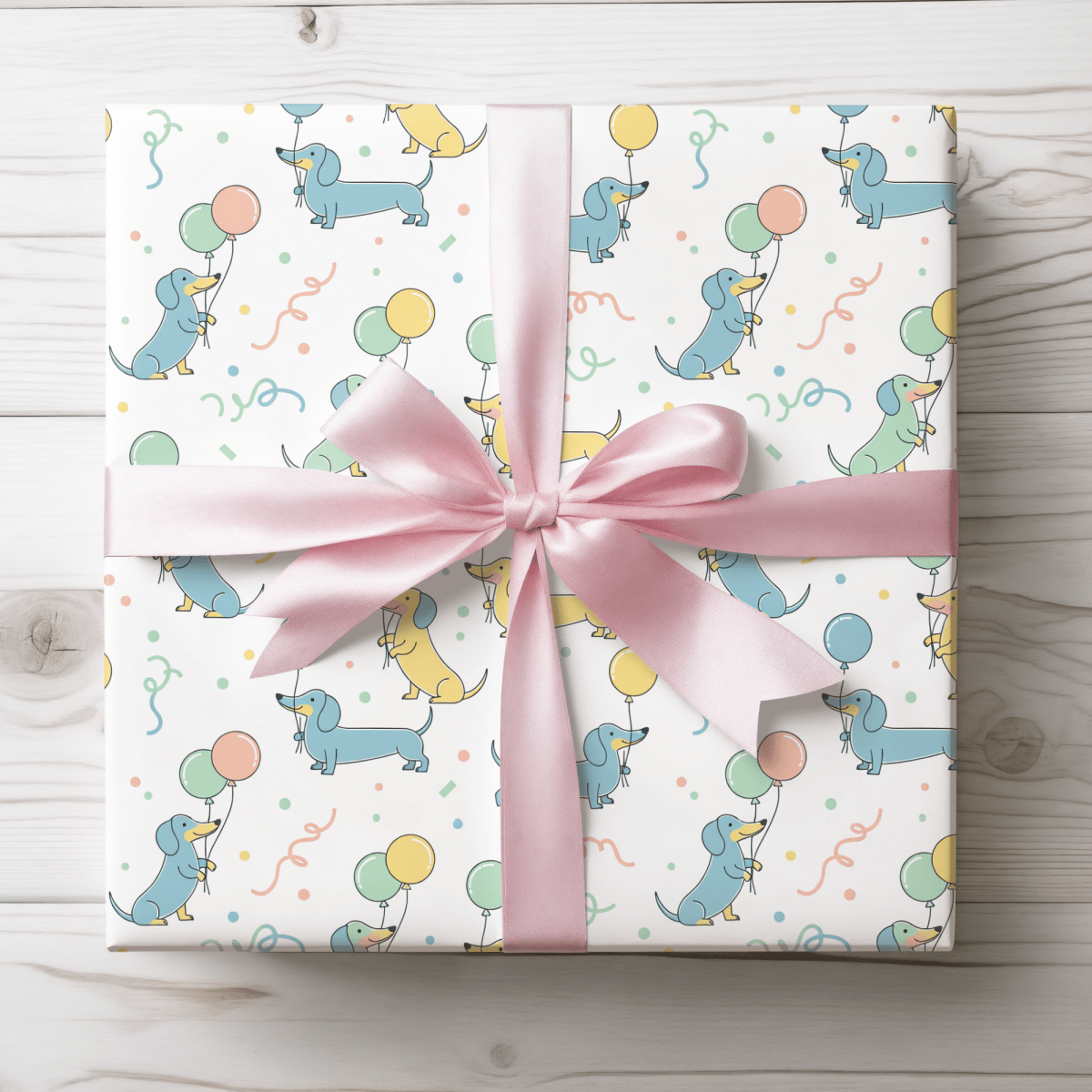 Up, Pup & Away – Balloon Dachshund Wrapping Paper