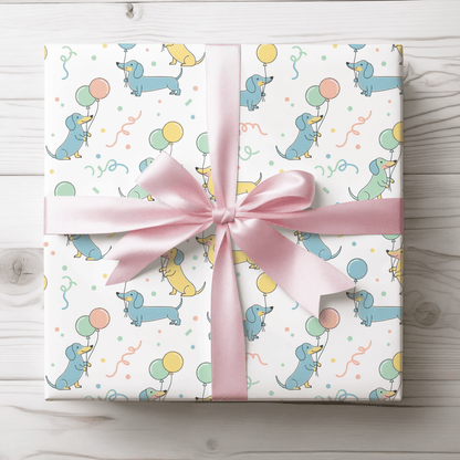 Up, Pup & Away – Balloon Dachshund Wrapping Paper