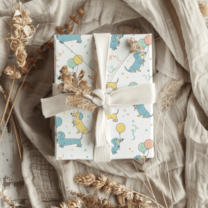 Up, Pup & Away – Balloon Dachshund Wrapping Paper