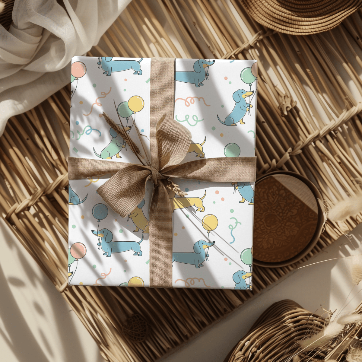 Up, Pup & Away – Balloon Dachshund Wrapping Paper
