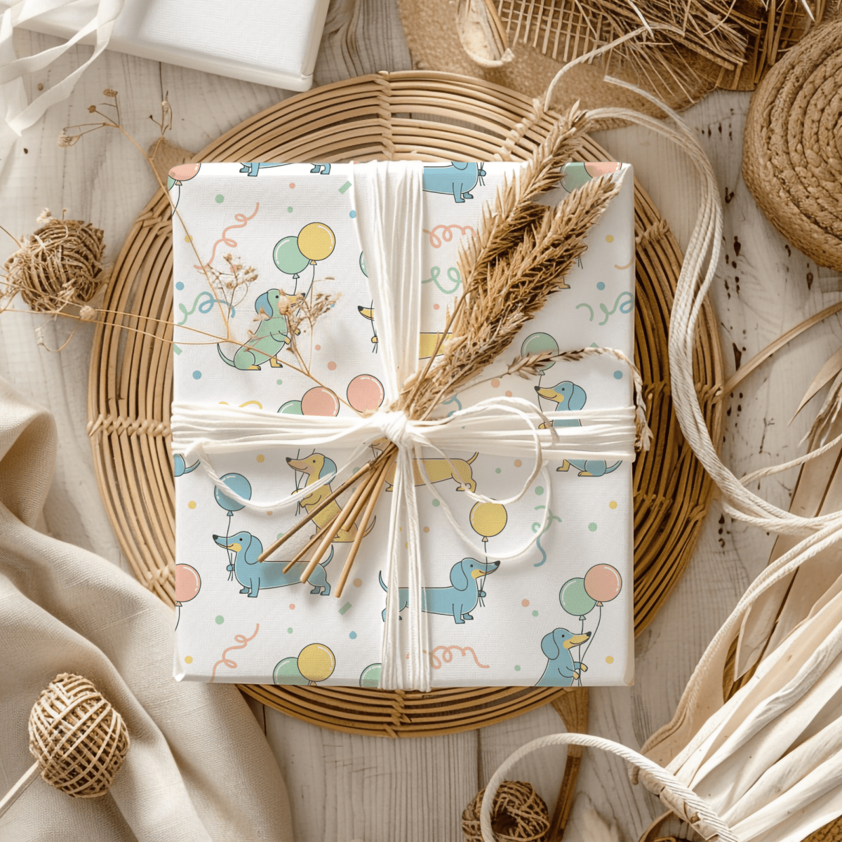 Up, Pup & Away – Balloon Dachshund Wrapping Paper