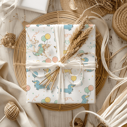 Up, Pup & Away – Balloon Dachshund Wrapping Paper