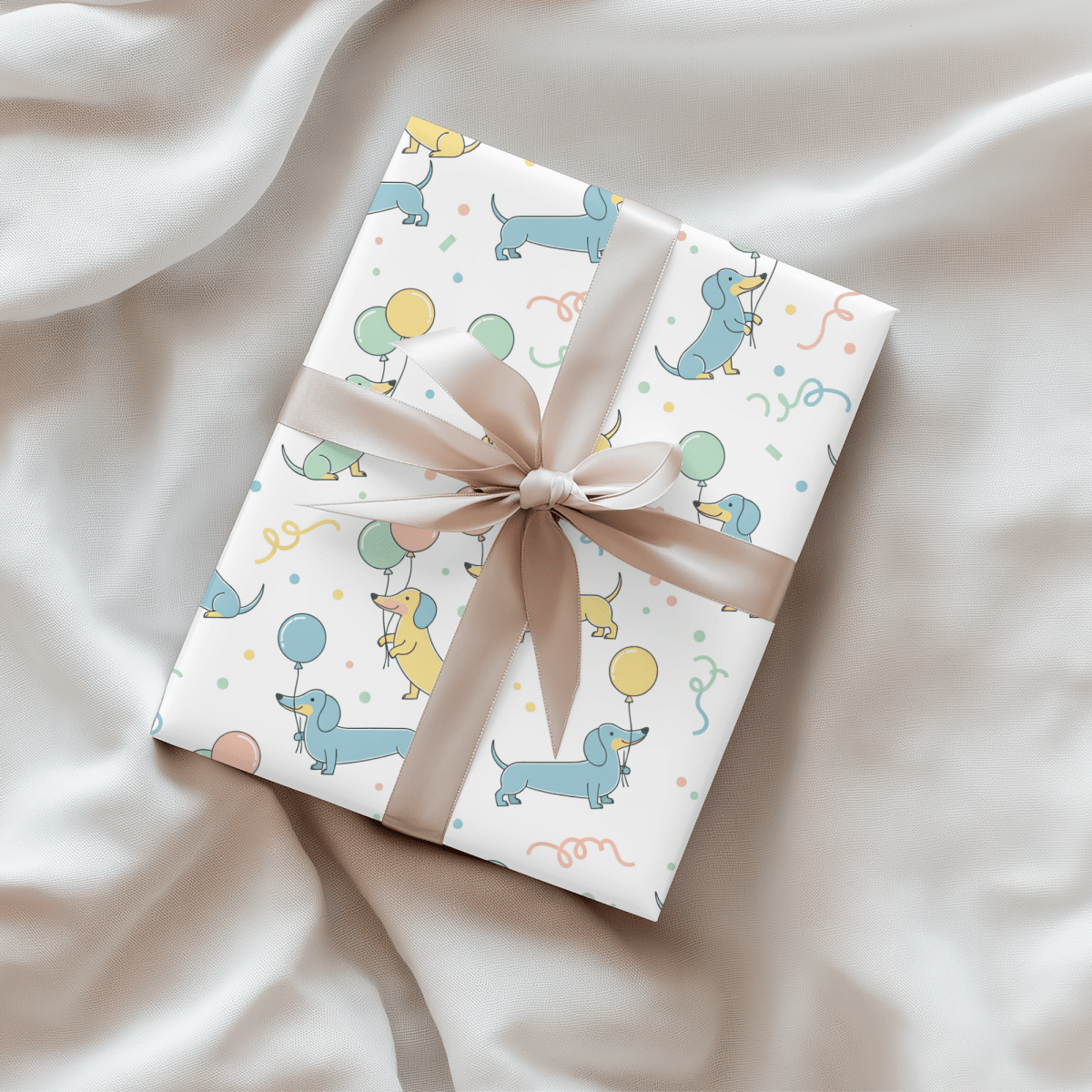 Up, Pup & Away – Balloon Dachshund Wrapping Paper