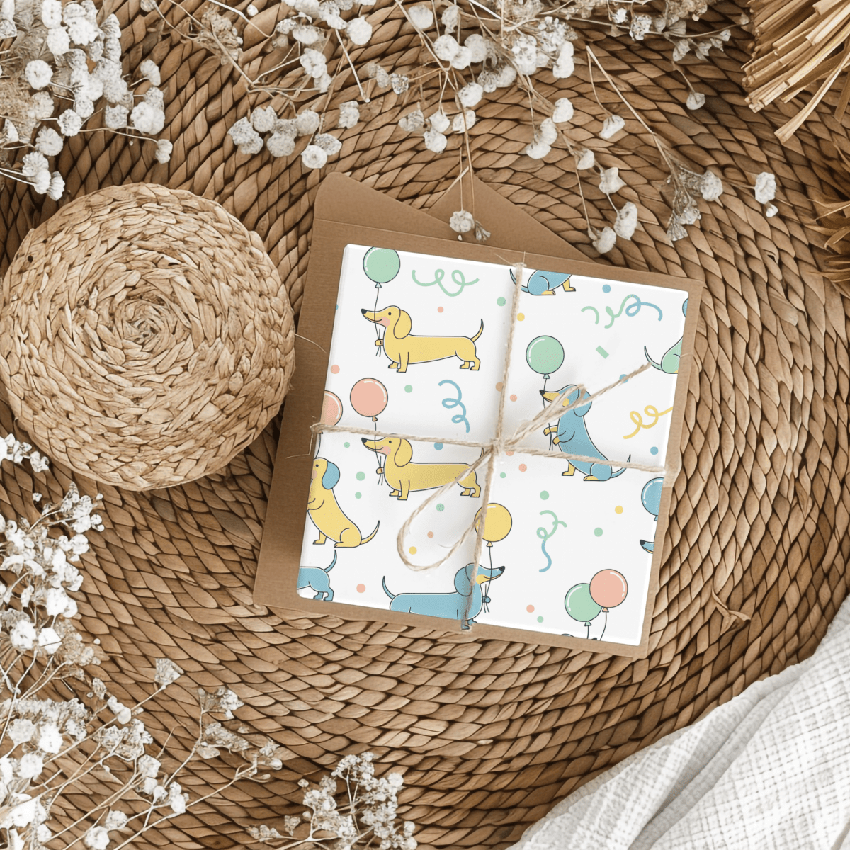 Up, Pup & Away – Balloon Dachshund Wrapping Paper