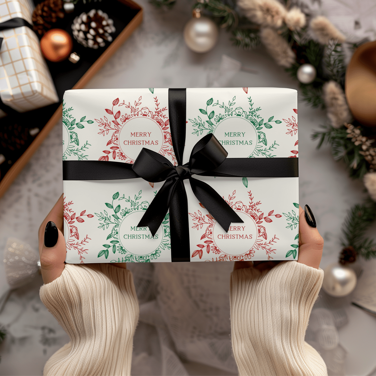Holly Jolly Wreaths – Classic Christmas Wrapping Paper