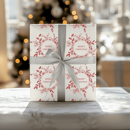 Cranberry Wreaths – Red Botanical Christmas Wrapping Paper