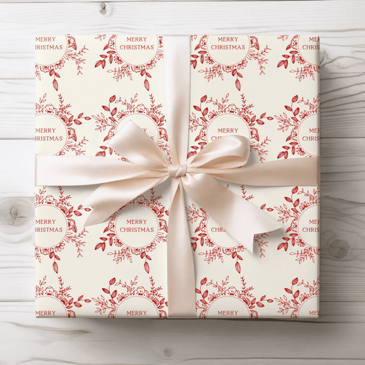 Cranberry Wreaths – Red Botanical Christmas Wrapping Paper
