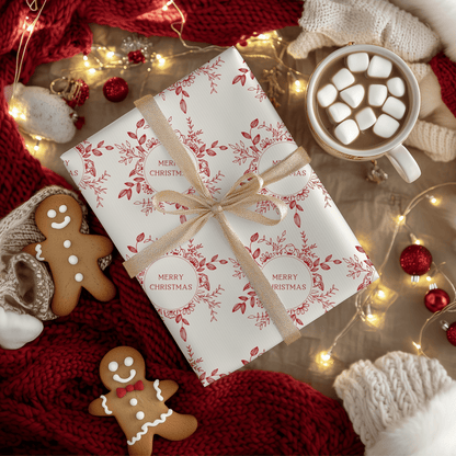 Cranberry Wreaths – Red Botanical Christmas Wrapping Paper