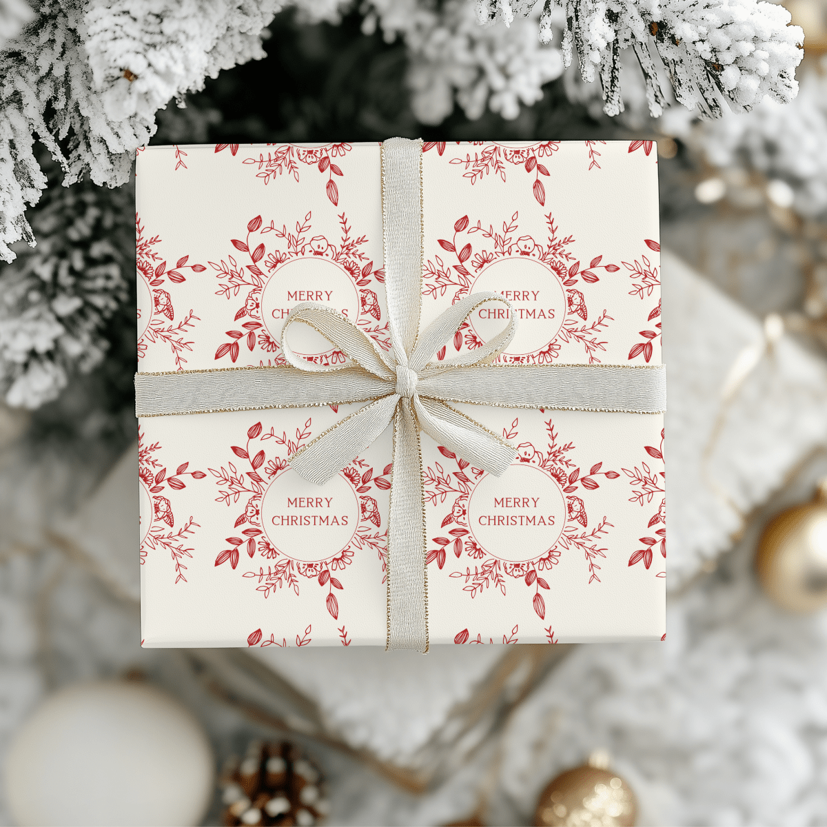 Cranberry Wreaths – Red Botanical Christmas Wrapping Paper