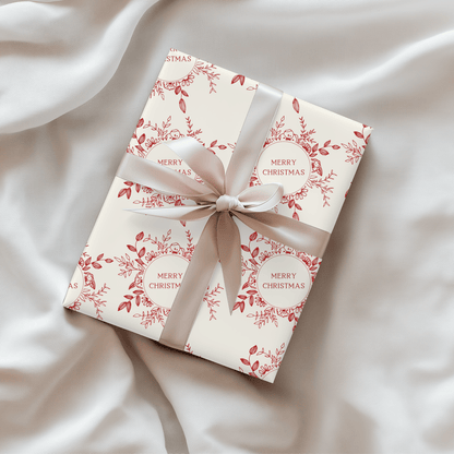 Cranberry Wreaths – Red Botanical Christmas Wrapping Paper