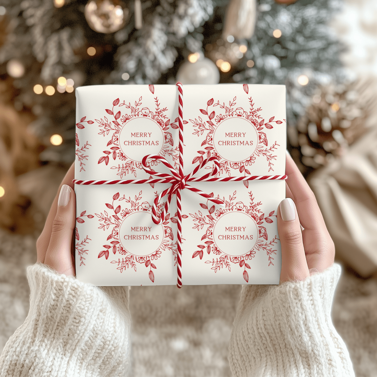 Cranberry Wreaths – Red Botanical Christmas Wrapping Paper