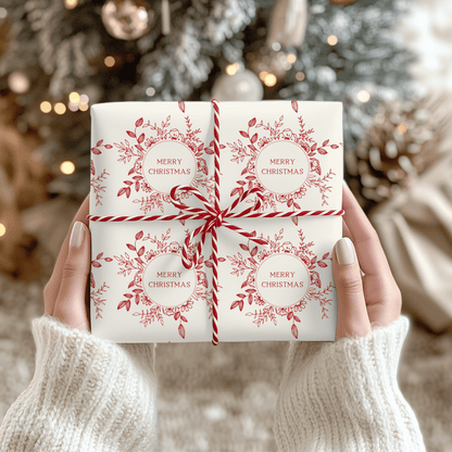 Cranberry Wreaths – Red Botanical Christmas Wrapping Paper