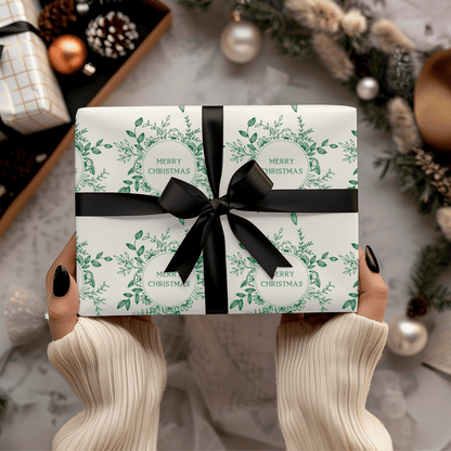 Evergreen Wreaths – Green Botanical Christmas Wrapping Paper