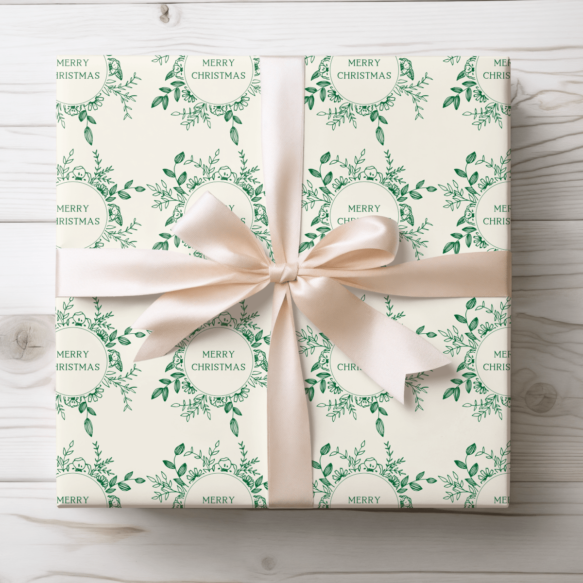 Evergreen Wreaths – Green Botanical Christmas Wrapping Paper