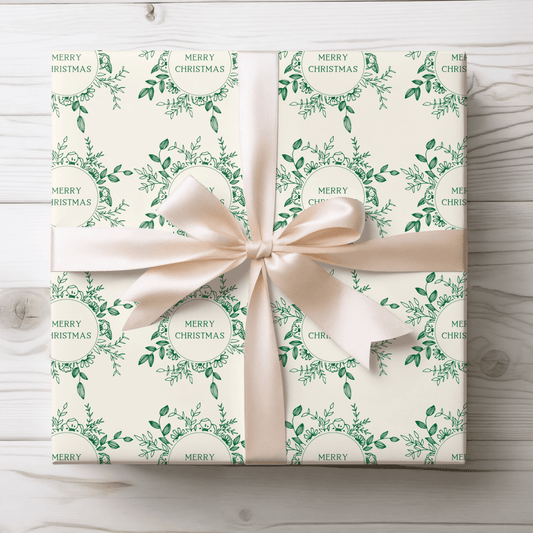 Evergreen Wreaths – Green Botanical Christmas Wrapping Paper