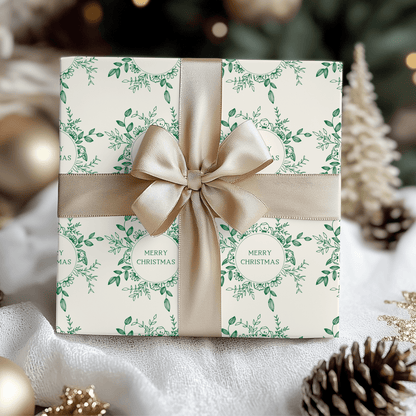 Evergreen Wreaths – Green Botanical Christmas Wrapping Paper