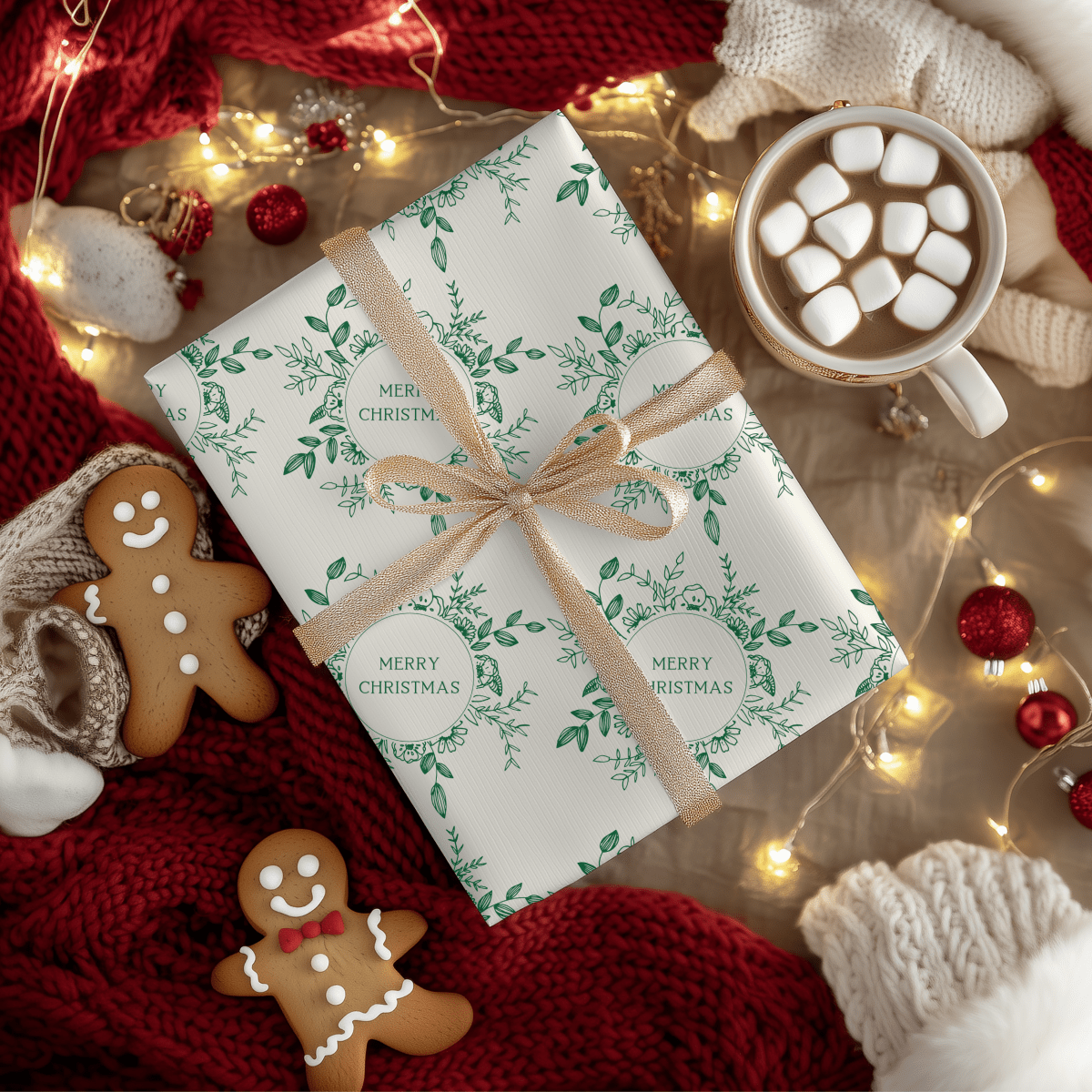 Evergreen Wreaths – Green Botanical Christmas Wrapping Paper