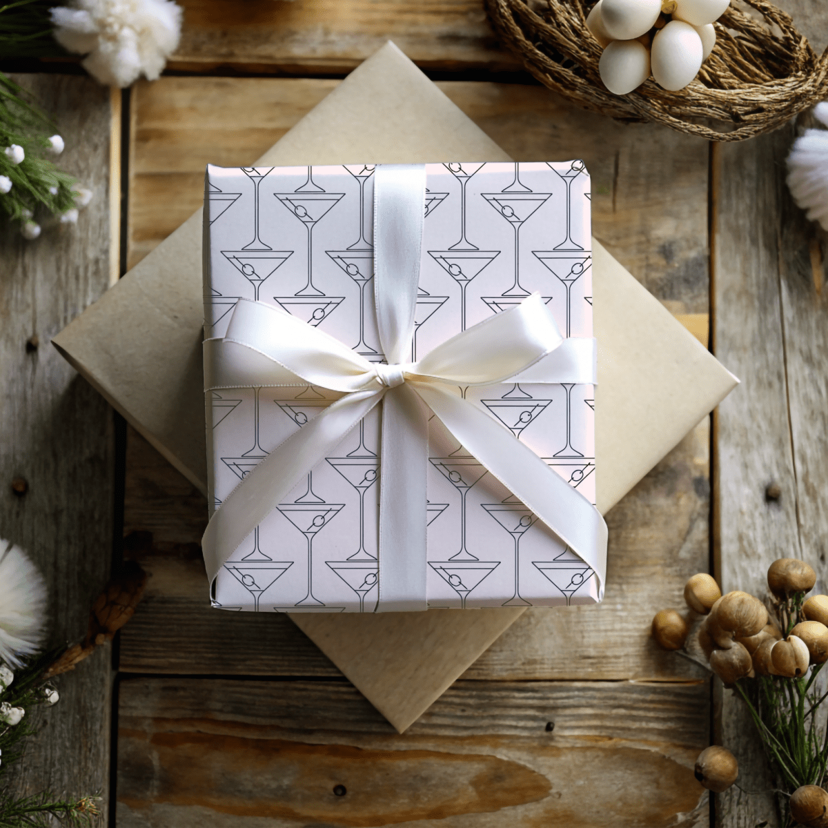 Pinkies Up & Pour Decisions – Martini Line Art Wrapping Paper