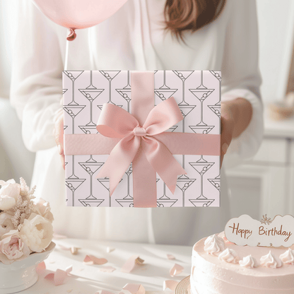 Pinkies Up & Pour Decisions – Martini Line Art Wrapping Paper