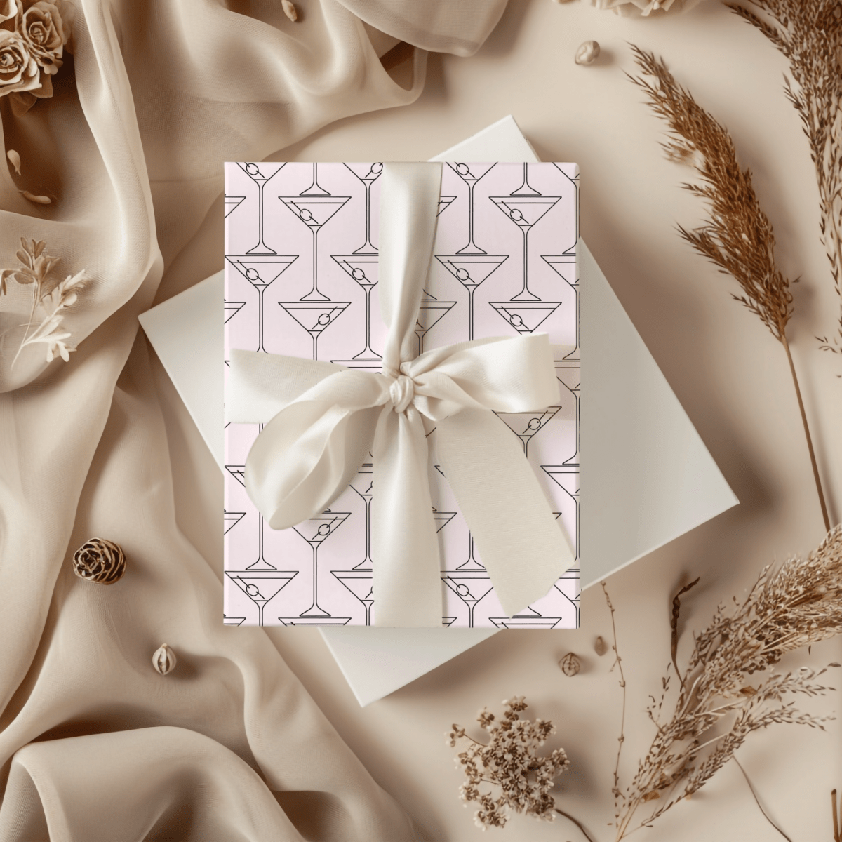 Pinkies Up & Pour Decisions – Martini Line Art Wrapping Paper