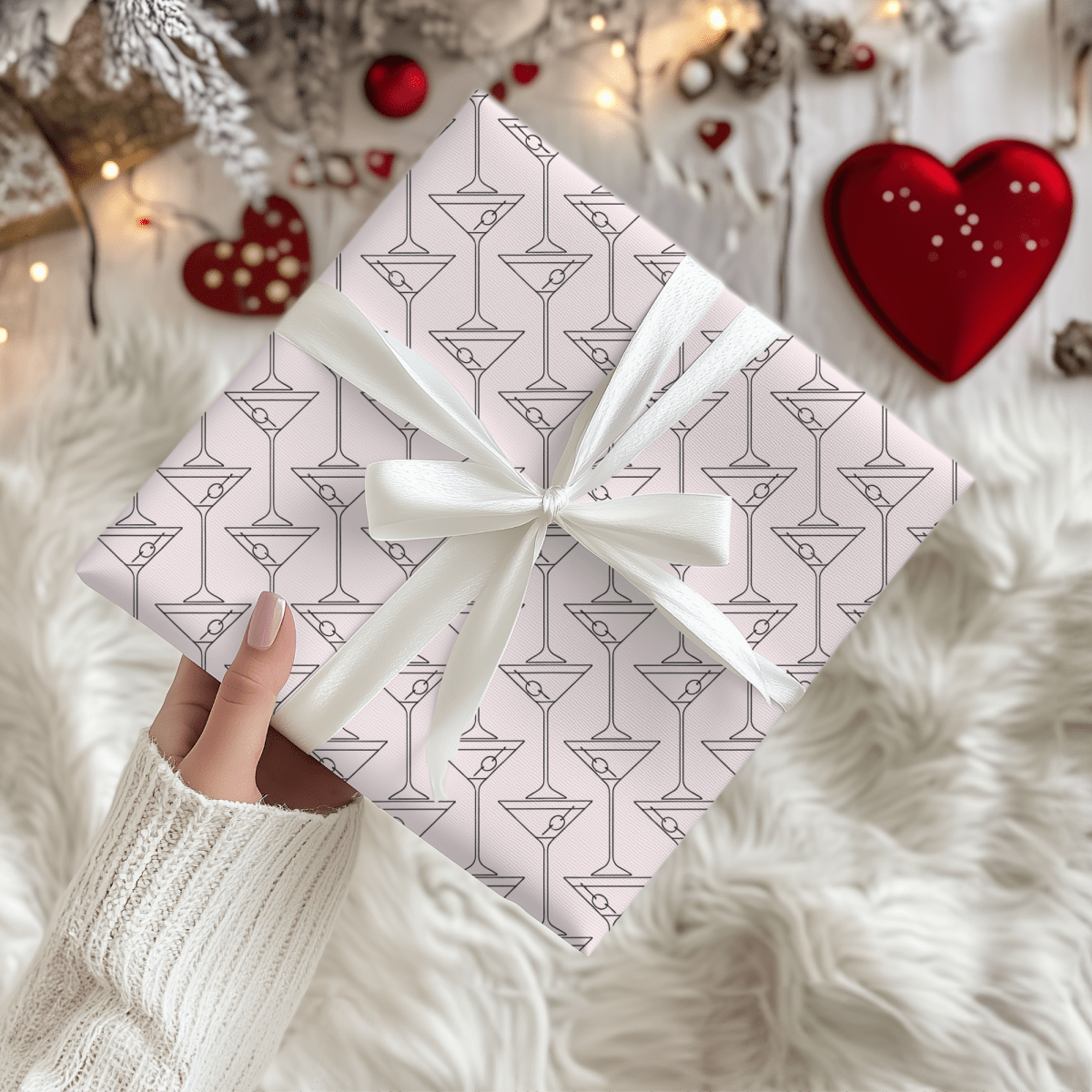 Pinkies Up & Pour Decisions – Martini Line Art Wrapping Paper