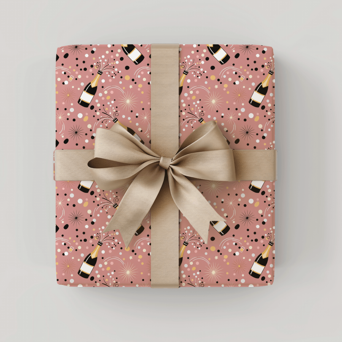 Cork Pops & Confetti Drops – Champagne Celebration Wrapping Paper