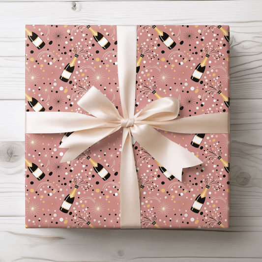 Cork Pops & Confetti Drops – Champagne Celebration Wrapping Paper