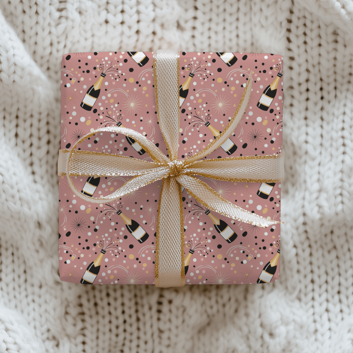 Cork Pops & Confetti Drops – Champagne Celebration Wrapping Paper