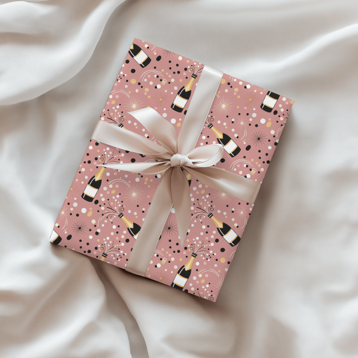 Cork Pops & Confetti Drops – Champagne Celebration Wrapping Paper
