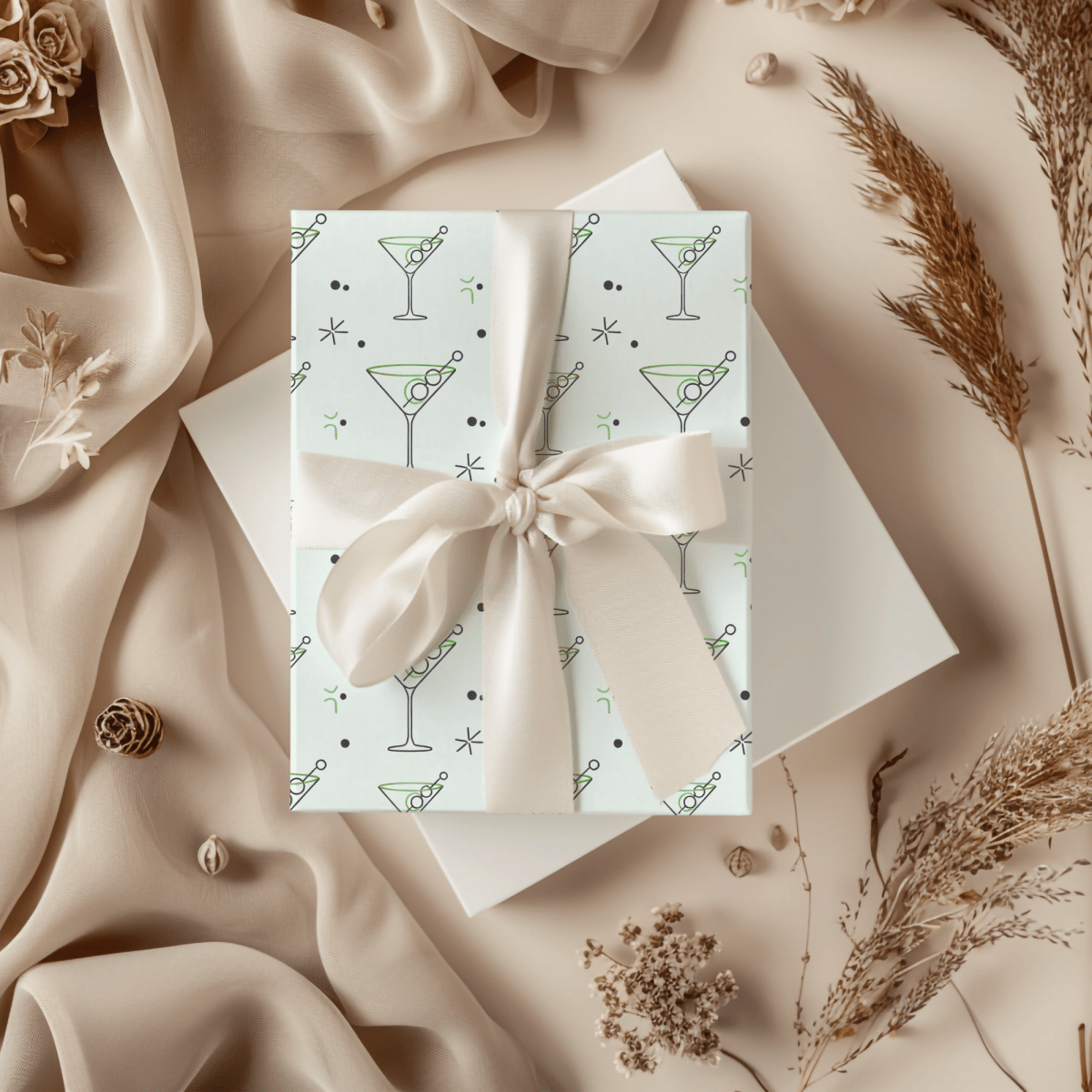 Neat Lines & Dirty Martinis – Green Martini Wrapping Paper