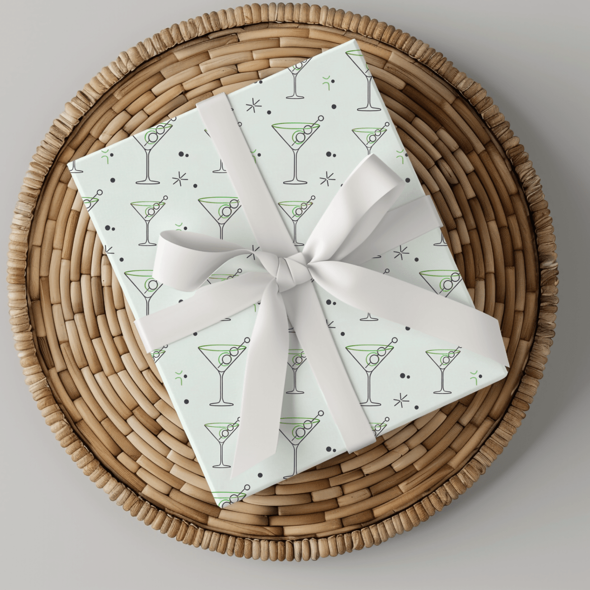 Neat Lines & Dirty Martinis – Green Martini Wrapping Paper