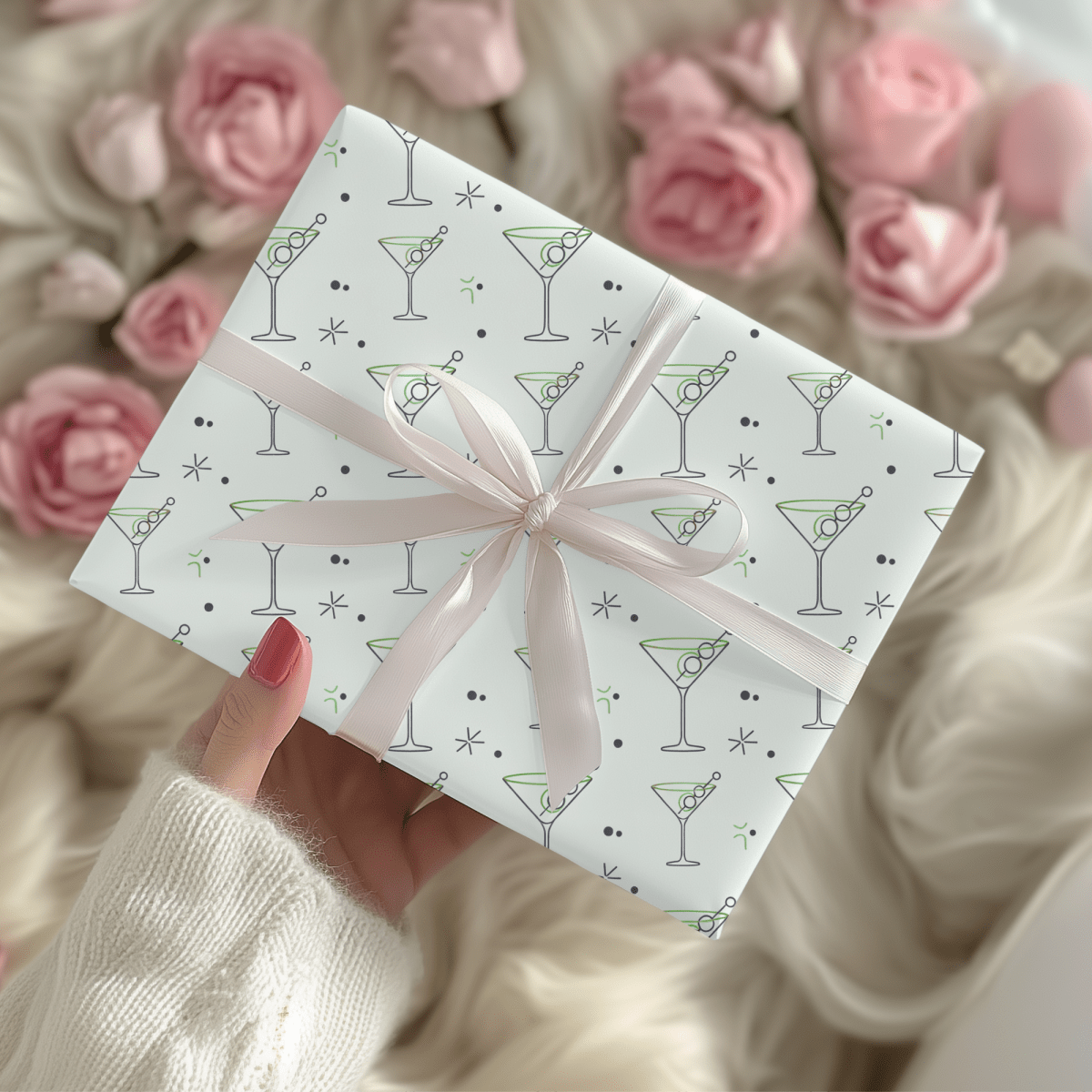 Neat Lines & Dirty Martinis – Green Martini Wrapping Paper