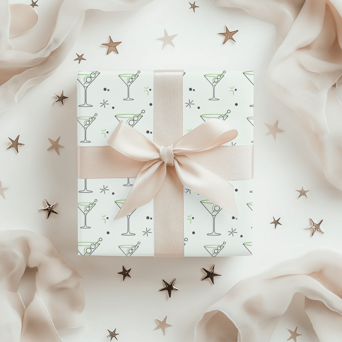 Neat Lines & Dirty Martinis – Green Martini Wrapping Paper