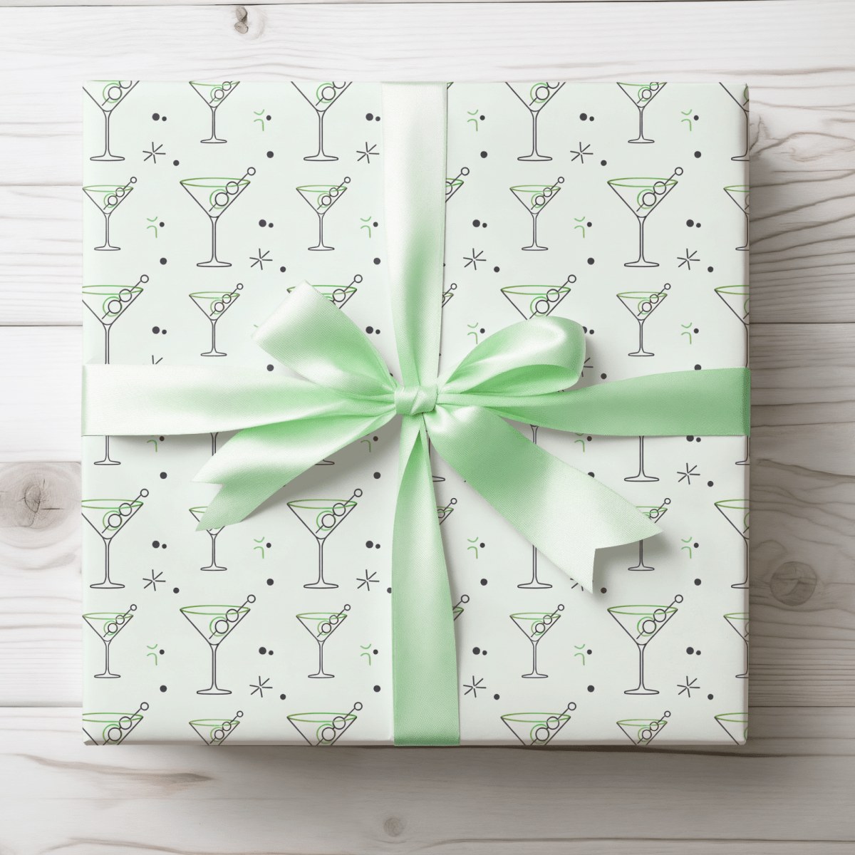 Neat Lines & Dirty Martinis – Green Martini Wrapping Paper