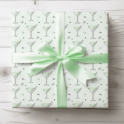 Neat Lines & Dirty Martinis – Green Martini Wrapping Paper