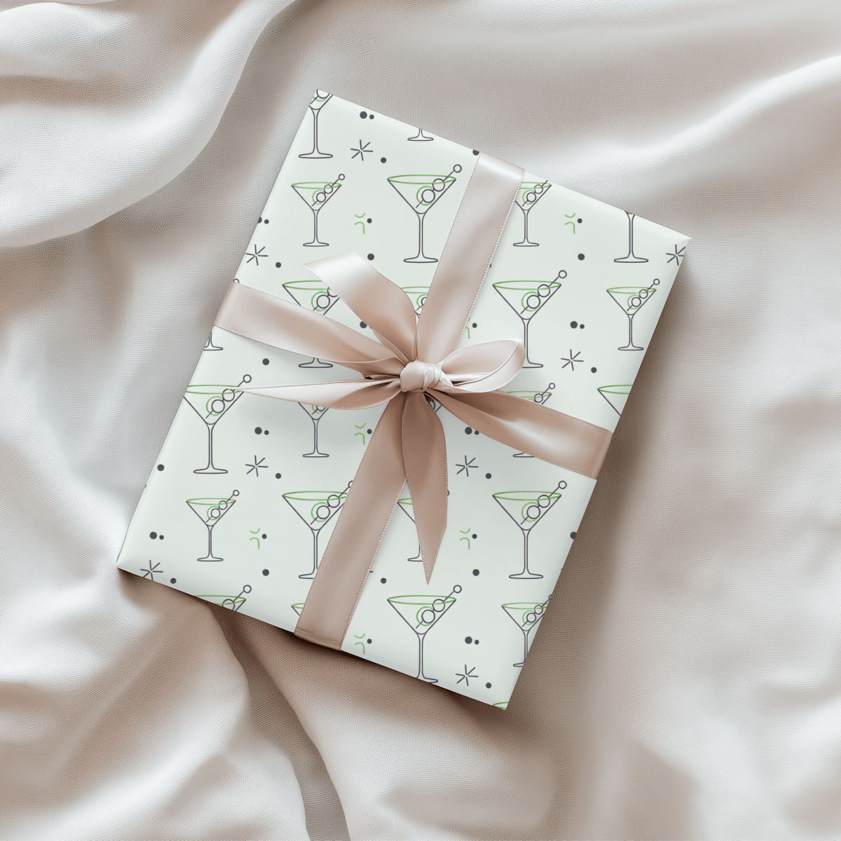 Neat Lines & Dirty Martinis – Green Martini Wrapping Paper