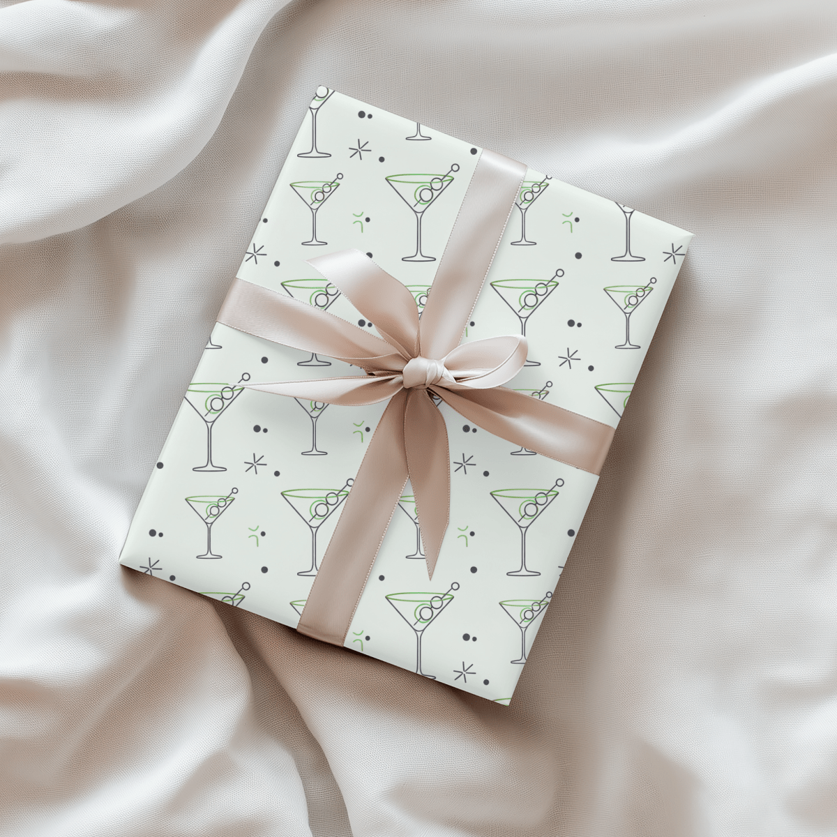 Neat Lines & Dirty Martinis – Green Martini Wrapping Paper