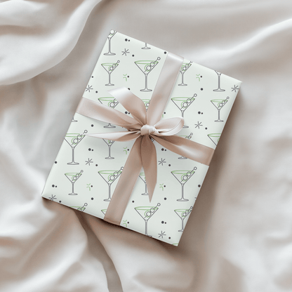 Neat Lines & Dirty Martinis – Green Martini Wrapping Paper