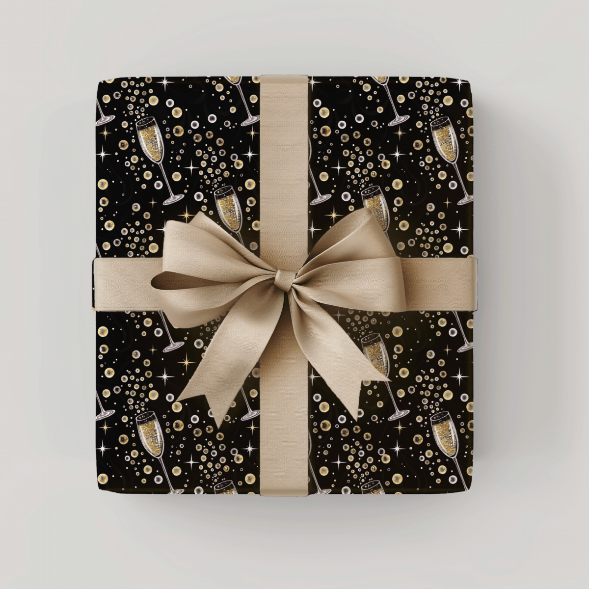 Pop, Fizz & Midnight Kisses – Champagne Celebration Wrapping Paper