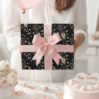 Pop, Fizz & Midnight Kisses – Champagne Celebration Wrapping Paper