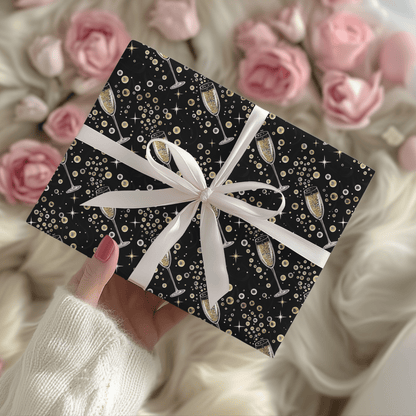 Pop, Fizz & Midnight Kisses – Champagne Celebration Wrapping Paper