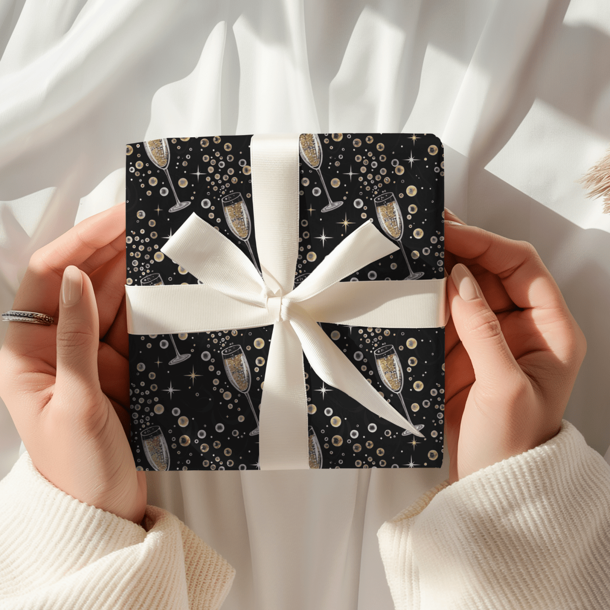 Pop, Fizz & Midnight Kisses – Champagne Celebration Wrapping Paper