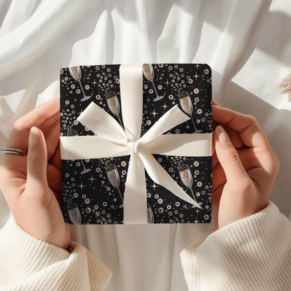 Pop, Fizz & Midnight Kisses – Champagne Celebration Wrapping Paper